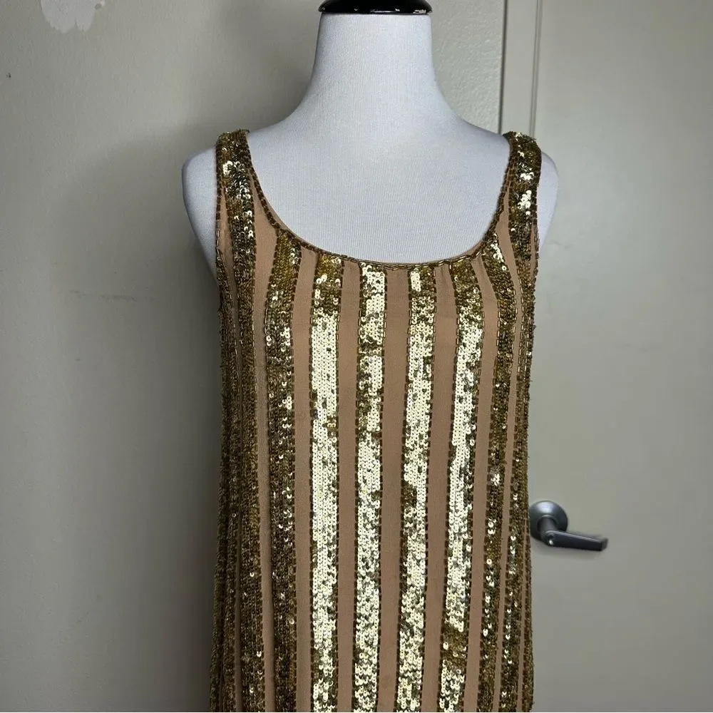 Haute hippie gold 100% silk sequin shift dress size small - Picture 2 of 8